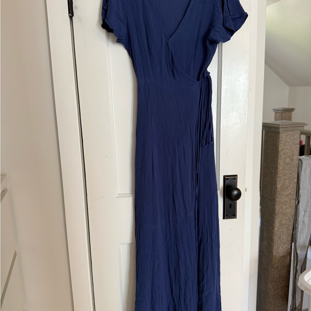 Lulu's Blue Flutter Sleeve Maxi Sundress